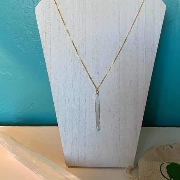 Raw Selenite Stick Dipped in 14K Gold Necklace - Picture 5 of 10